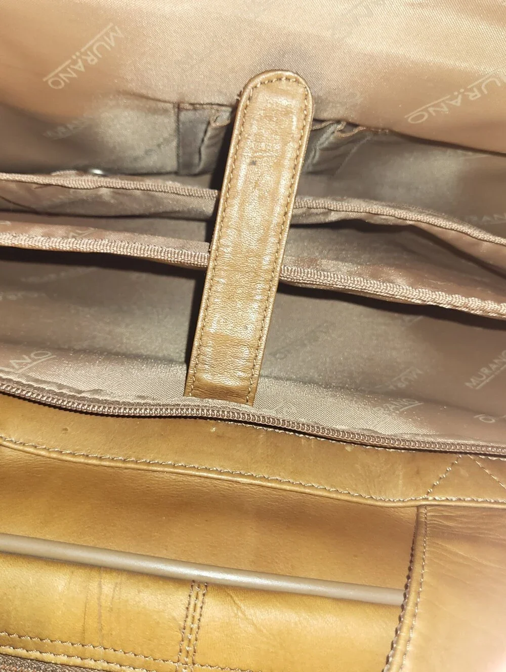 Murano Tan Leather Laptop Briefcase with Front Pockets. Wheeled.